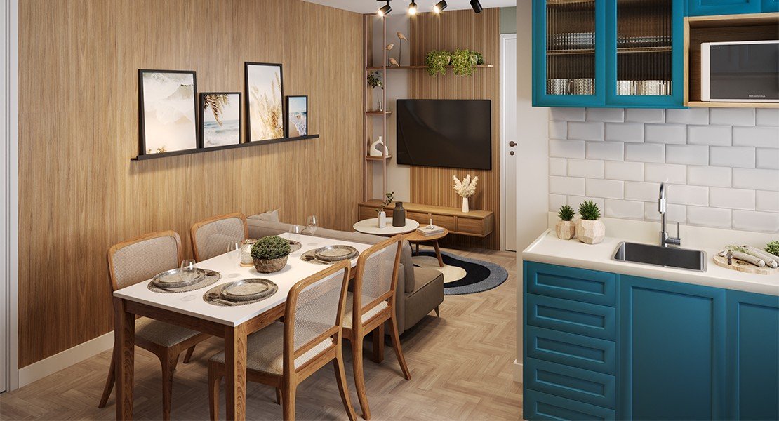 Sala integrada com cozinha — Elevato Ramos
